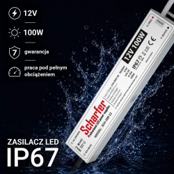 Zasilacz led hermetyczny 12V 100W         Scharfer 7Y